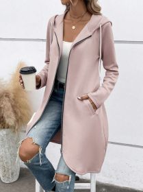 Personality Street Zip Hooded Long Velvet Lining Sweatshirt (Option: Lotus Root Color-S)