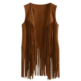 Women's Solid Color Sleeveless Fringe Vest - Lightweight Summer Bohemian Wear (Option: Brown-S)